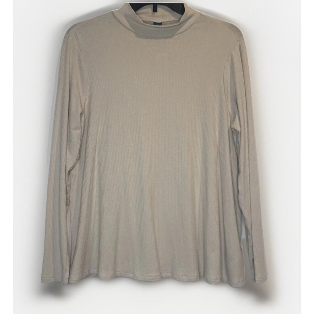 OLD NAVY Luxe Women’s Cream‎ Ribbed Long Sleeve Knit Crew Neck Short Top M NEW